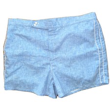 Vtg 60-70s Catalina Mens 42 x 4 Light Blue Chambray Swim Trunks White piping XL