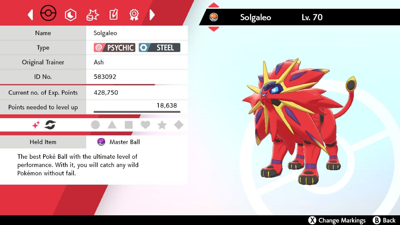 Solgaleo Shiny variocolor 6IV + master ball pokemon sword shield