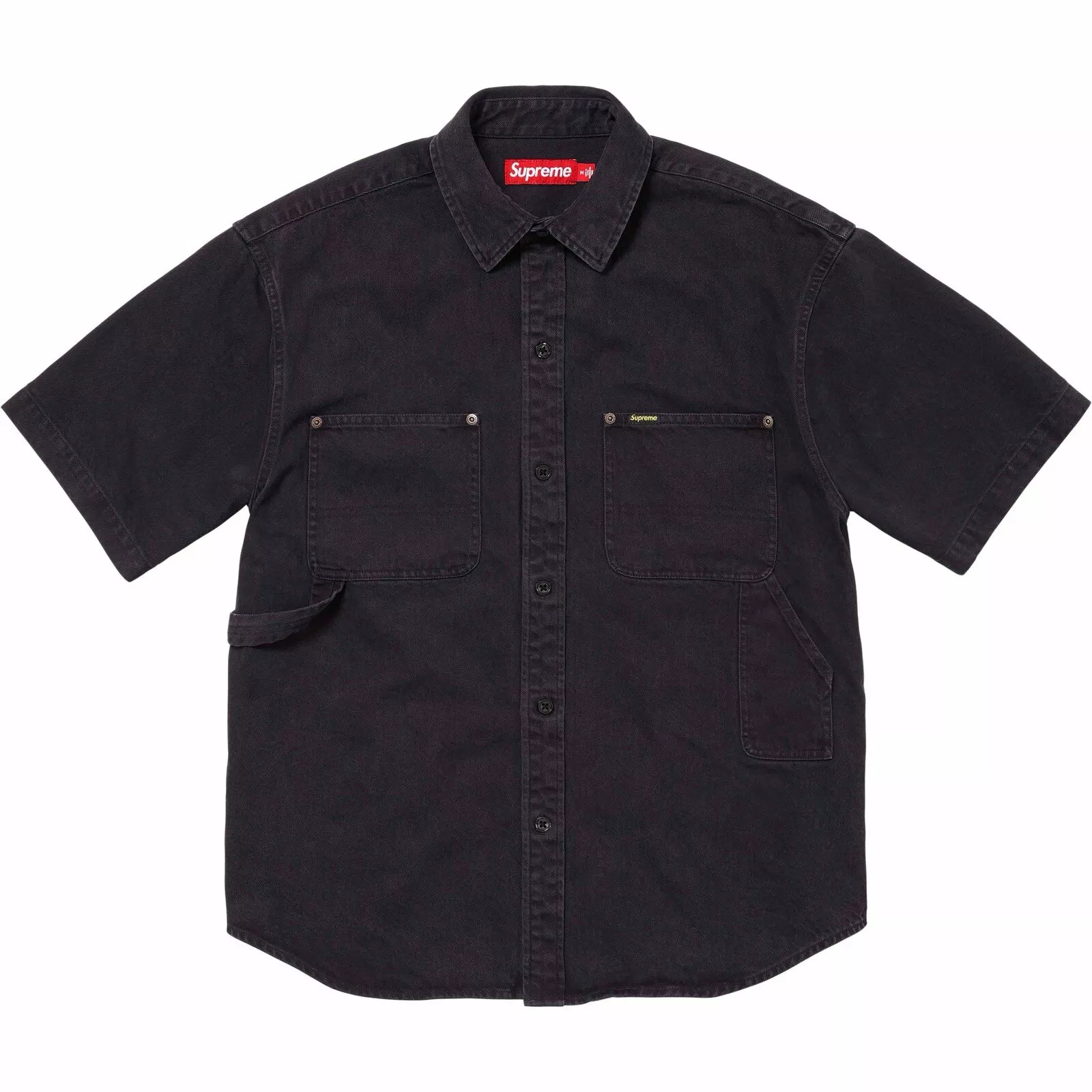 Chemise de peintre en denim à manches courtes Supreme Loose Fit en noir SS24 pour homme taille grande