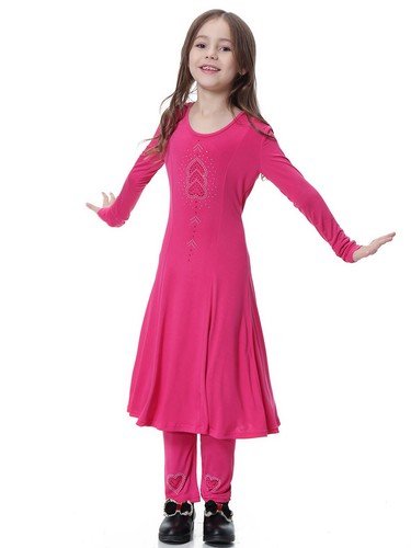 Kids Abaya Muslim Prayer Maxi Dress Girls Pants Robe 2-Piece Set Islamic Kaftan - Picture 29 of 60