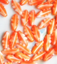 #816  Vintage Leaf Beads Leaves Czech Glass Pressed Rare Drops Orange White NOS