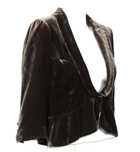 ANN TAYLOR LOFT Vintage Y2K Brown Velvet Jacket Single Button Cropped sz 10 /122 - Picture 4 of 5