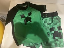 MINECRAFT green SWIM TRUNK shorts And Top Boy's XS