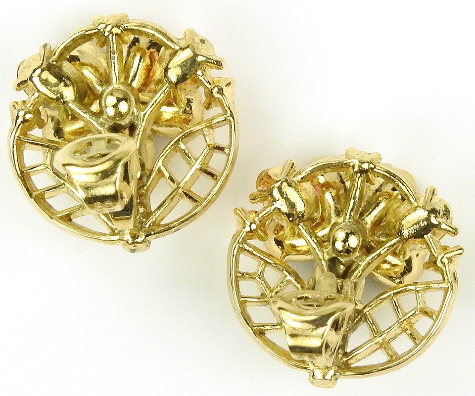 Trifari Fragonard Aquamarine Pink Topaz Citrine Circle Flower Clip