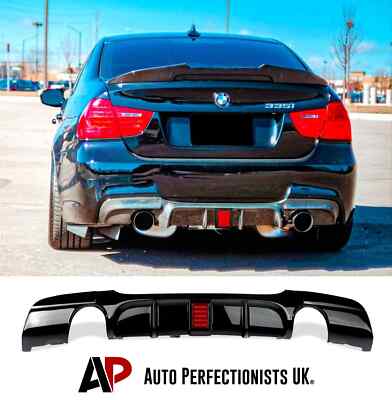 For BMW 3 Series 335 Style E90 E91 M Sport Gloss Black Valance Diffuser W/LED