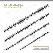 Stainless Steel Silver Ball And Oval Bead Chain Bracelet Necklace 1mm-3mm 7-38"