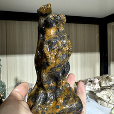 1 pieza Natural Negro Oro Hilo Cuarzo Tallado Cristal Suricata Reiki Regalo Decoración
