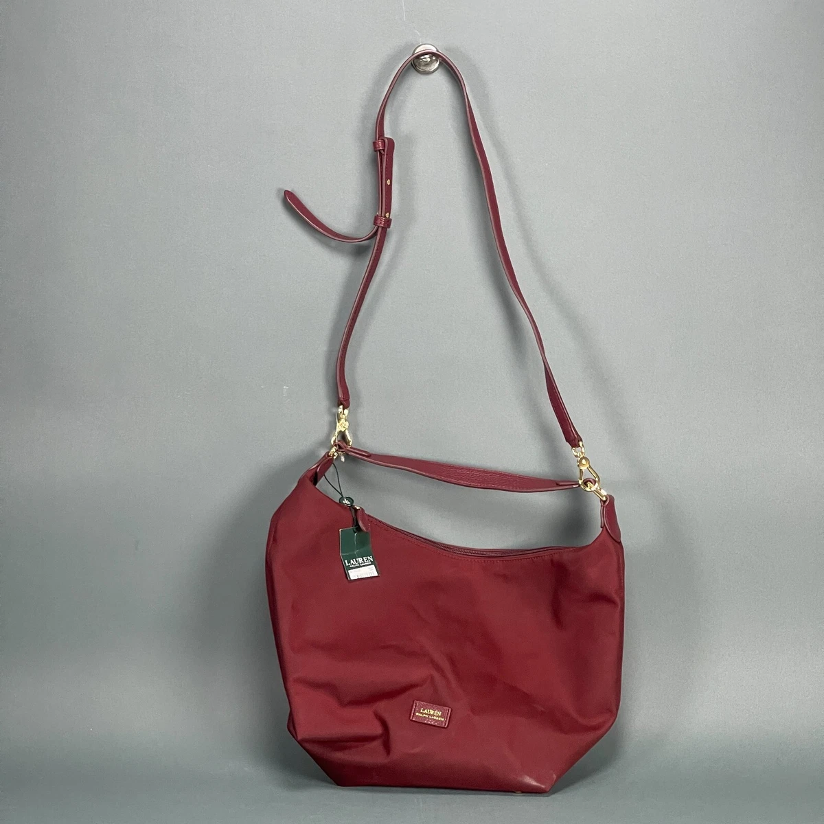 NEW w Tags Ralph Lauren Chadwick Hobo Zip Bag Merlot Gold Tone