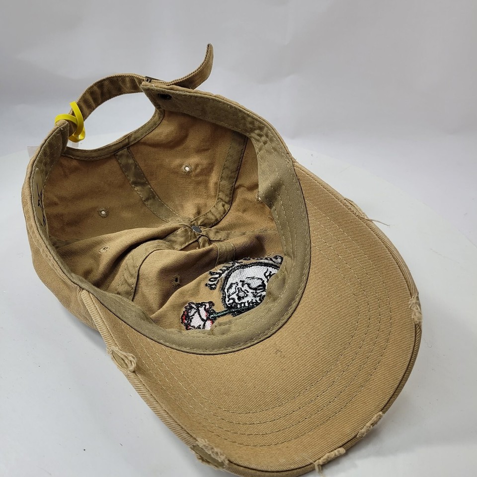 Muka Embroidered Skull Rose Cash Rules Baseball Cap Hat Strapback Tan