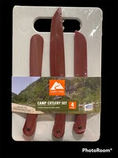 ๐บ๐ธ Made In The USA Ozark Trail Camp 4pc Cutlery Set 3 Knives Cutting Board Red