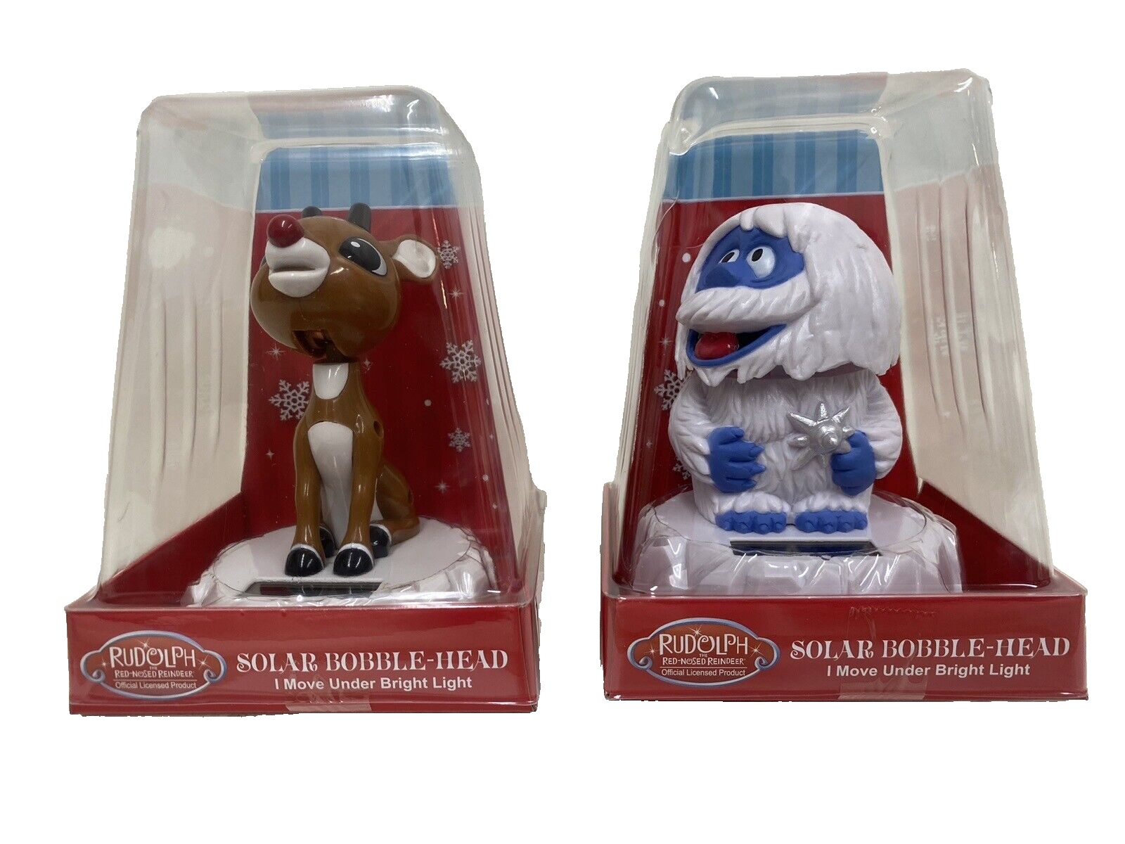 PAIR BUMBLE AND RUDOLPH SOLAR POWERED BOBBLERS BOBBLE HEAD CHRISTMAS