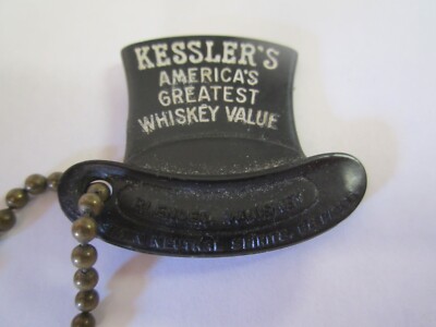 Vintage Kessler's Whiskey Advertising Promo Top Hat Keychain Smooth as Silk 