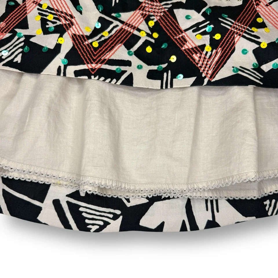 Saia Anthropologie | Tamanho 6 Odille arte abstrata lantejoula linha A bordada forrada - Imagem 3 de 4