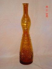 20" VIMAX Italy Tall Genie Art Glass Amber Bottle Woman Face Vintage Mid Century