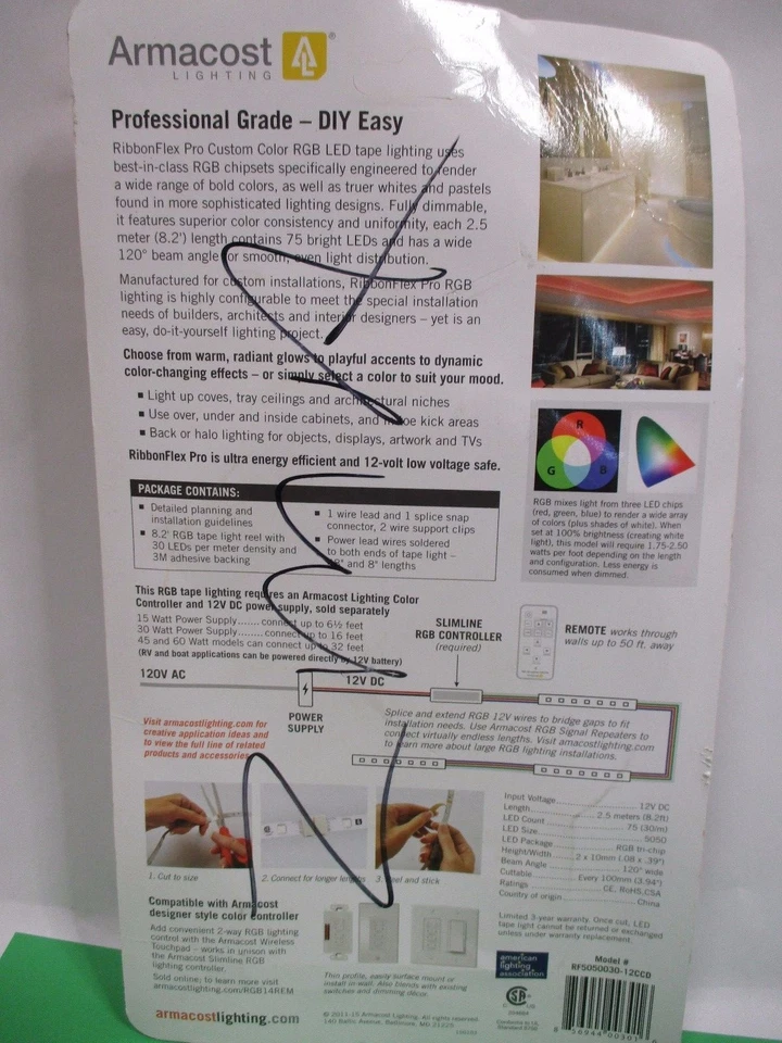 Free ship, Armacost Lighting 8 ft. RGB Color Changing LED Tape Light - Image 4 of 4