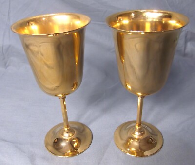 Ikora 24K Gold Plate Pair of Cordial Goblets Vintage Wuttembergische WMF 4''