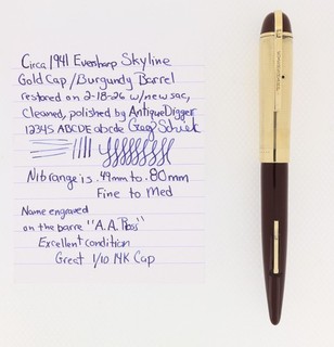 Pluma Estilográfica C1941 Eversharp Skyline Borgoña 14K M Nueva en Caja Restaurada SIN RESERVA