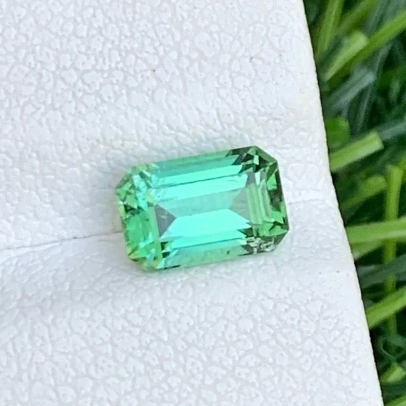 1.20 Carats Bluish Green Tourmaline Emerald Cut Natural Afghani Loose Gemstone