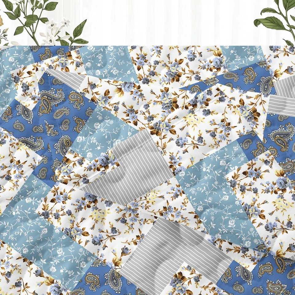 4 Season Floral Quilt Set Reversible Rustic Quilts Patchwork Coverlet Bedspreads - Image 4 of 4