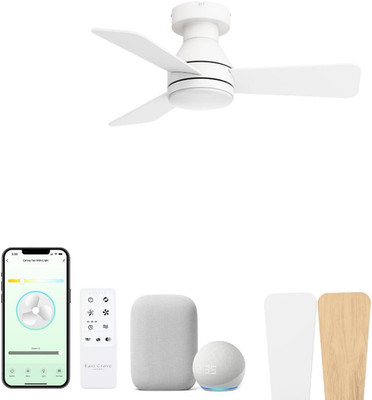 Aero 32'' Smart Flush Mount Fan with LED Light & Remote Control, Reversible Blade