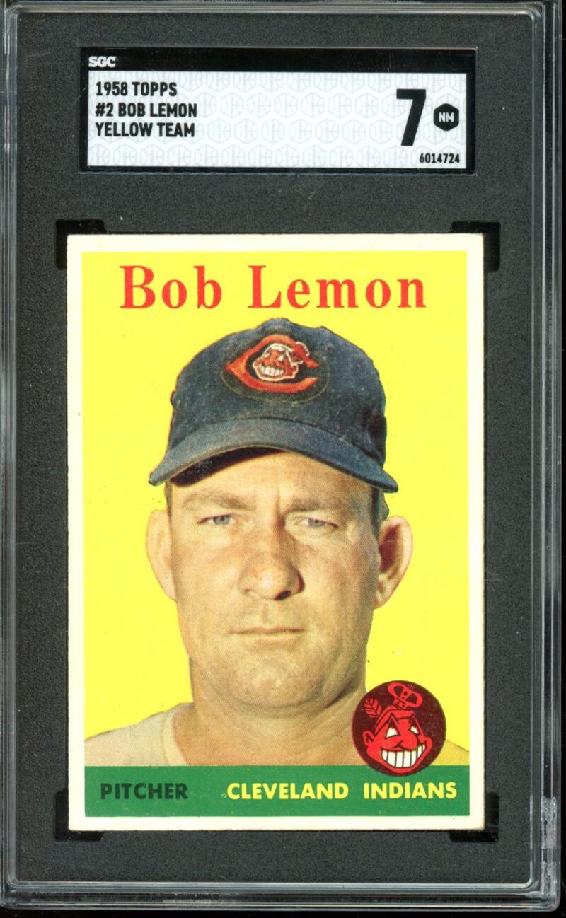 1958 Topps #2 Bob Lemon Indians SP (Yellow Team) HOF SGC 7 NM Near Mint
