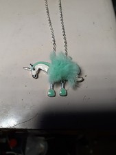 Justice Blue and White Fluffy Unicorn Necklace with Dangling Hooves