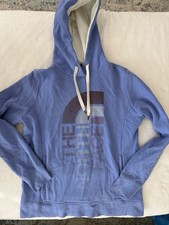 The North Face Women s Large Blue Fleece Pullover Hoodie Sideways Logo EB1