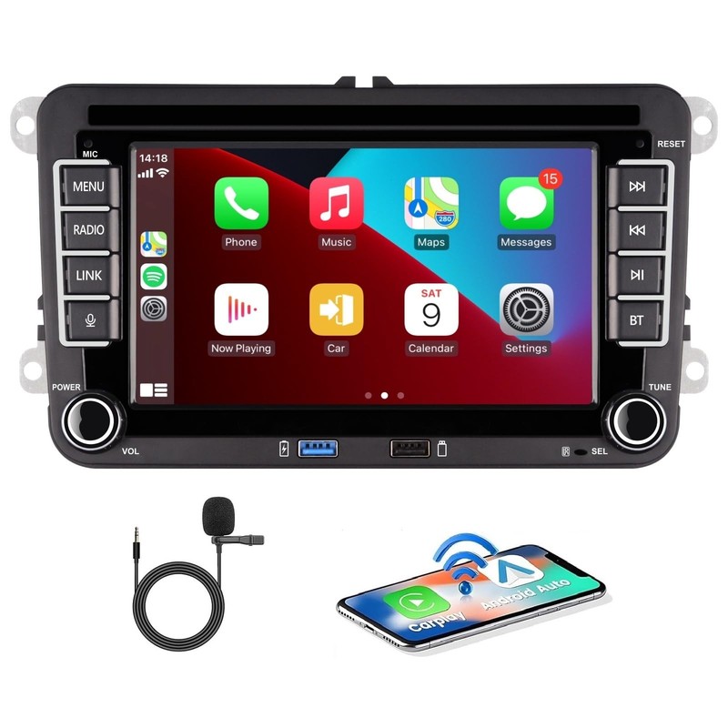 Aphrfamma Vw Auto Radio Of Golf 5 6 Doppio Din Compatibile con CarPlay Wireless/ - Immagine 1