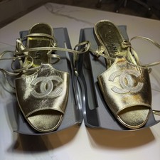 Chanel Vintage Sandals - Gold Tie Up - Open Toe - Size 38 - Hard To Find