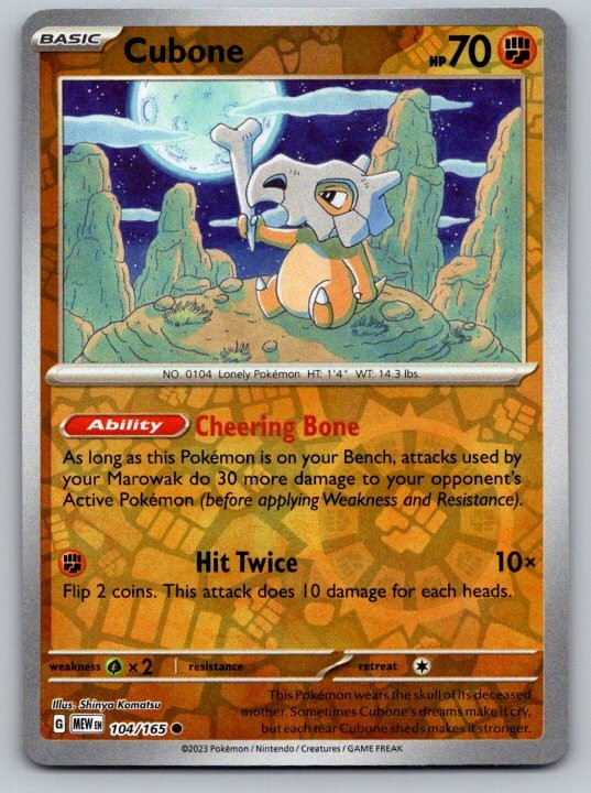 Cubone 104/165 Common 151 Pokemon Reverse Holo Near Mint