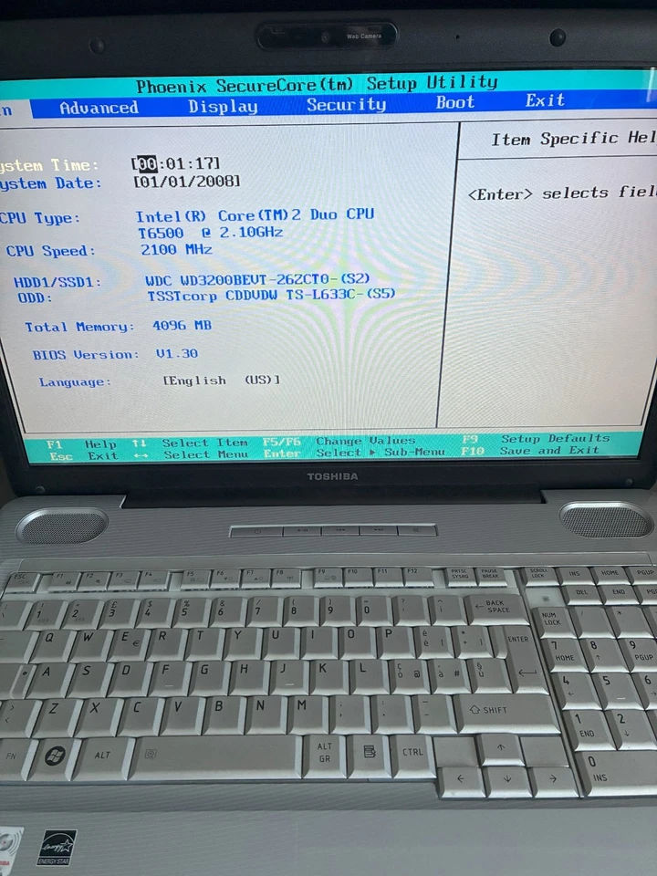 Notebook Toshiba Satellite L550 17.3" Intel Core 2 Duo T6500, RAM 4 GB, HD 320GB - Immagine 2 di 2