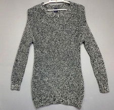 Gap Sweater Dress Womens L Black White Knit Marled Side Zipper Long Sleeves