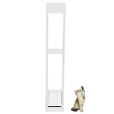 Sliding Glass Pet Door Insert 76-81In Adjustable Lockable Cat Dog White