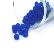 6mm Dark Blue Frosted Glass Beads - US Seller