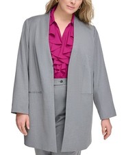 Calvin Klein NEW GREY Collarless Open-Front Pinstriped Blazer PLUS Size 16W 169