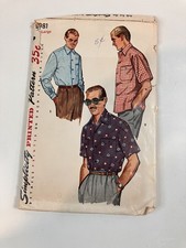 Vtg Simplicity Sewing Pattern 4981 Mens Sport Shirt Size Large Vintage 1954 Cut