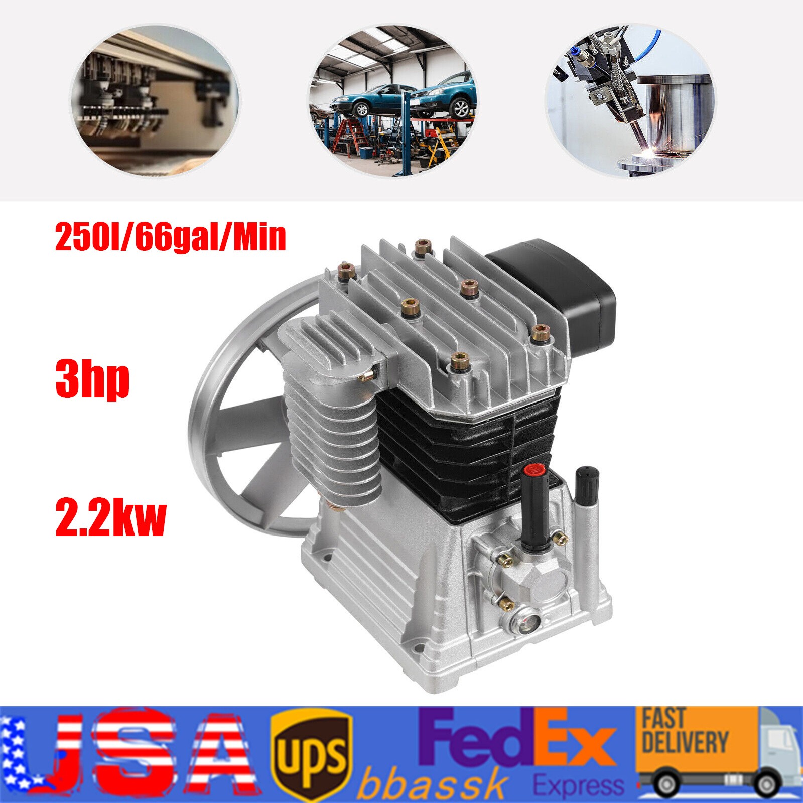 Pump Head Aluminum 2.2kw 1.0mpa 2 Cylinder 1 Stage 250l/66ga