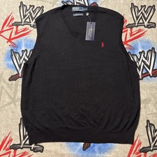 Polo Ralph Lauren Black Pima Cotton V-Neck Pony Logo Men's 2XL Sweater Vest