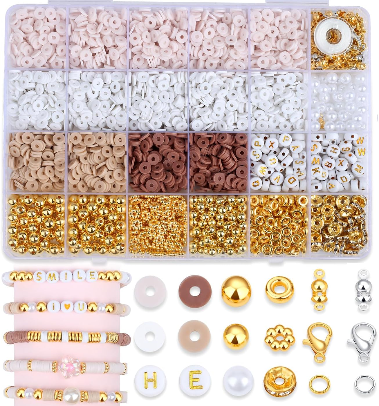 Clay Beads Kit for Adults with 3340 Pcs 6Mm Pink Beads for Friendship Bracelets