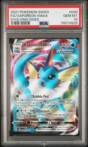 PSA 10 Vaporeon VMAX 030/203 Evolving Skies Ultra Rare Pokemon Card