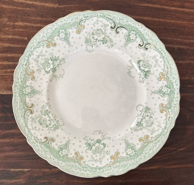 Antique Selwyn Alfred Meakin Semi Porcelain 10  Dinner Plate; England; Green Rim