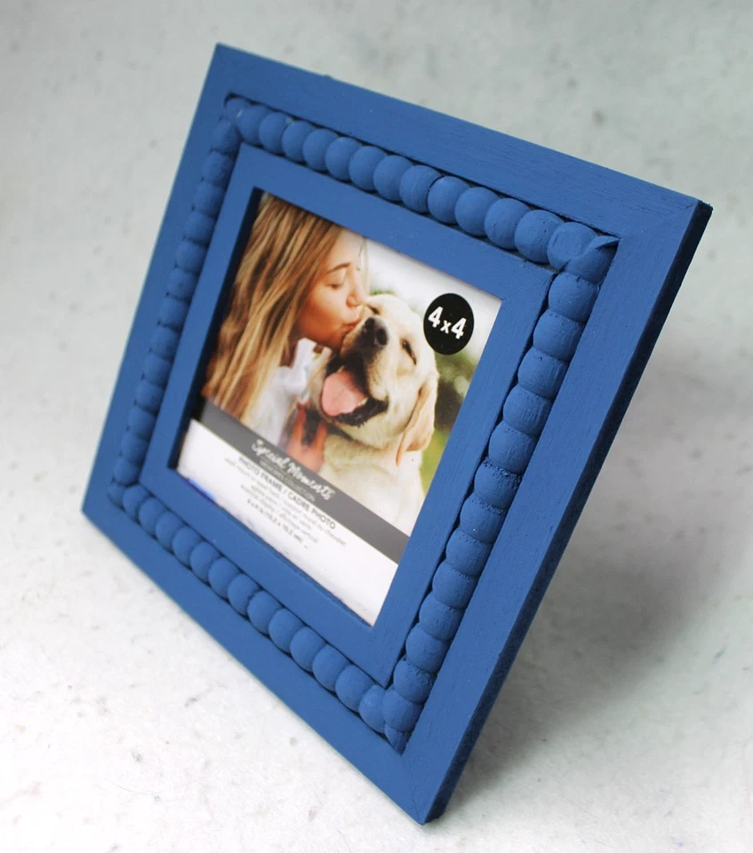 СПЕЦИАЛЬНЫЕ МОМЕНТЫ деревянный бисер фоторамка 4 «x 4» вручную матовый синий совершенно новый - Изображение 3 из 4