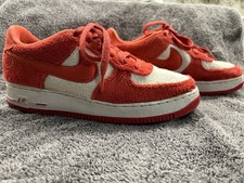 Nike Air Force One Y7 W8.5 Valentine sDay 24 Red and White Fuzzy Sneakers