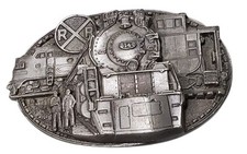 Vtg C J Pewter Belt Buckle CJ 1050 Steam Train Locomotive Railroad 1986 USA
