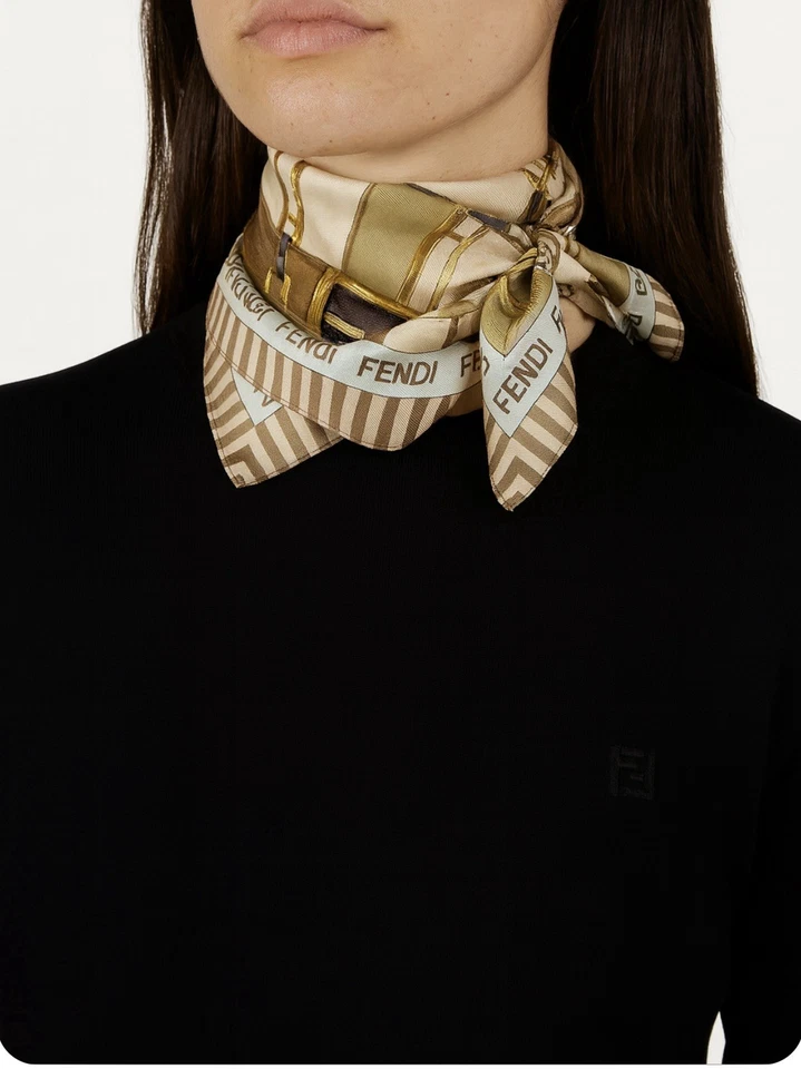 FENDI FF logo Brown and Gold Handkerchief - Image 2 of 4