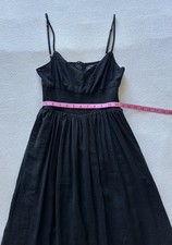 Lulus Full Heart Smocked A-line MIDI Dress Black Spaghetti Strap Pocket Rayon S