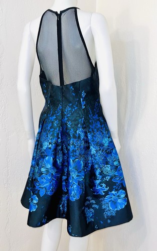 Carmen Marc Valvo Infusion Blue Floral Jacquard Cocktail Skater Dress Sz 10 EUC - Picture 10 of 21