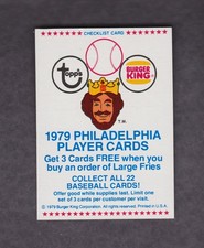 1979 Topps Burger King Phillies Promo Baseball Card Checklist NM Vintage Food