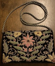 Zardozi Sudha Black Velvet Floral Embroidered With Gold  Stone Beads Clutch