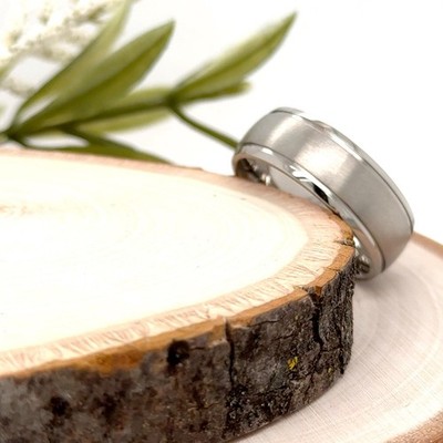8mm Silver Titanium Christmas Gifts Band High Polished Edges Modern Ring